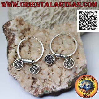 Boucles d'oreilles créoles en argent (Karen) avec 1 insert et 2 pendentifs (spirale double face lisse et dentée) amovibles