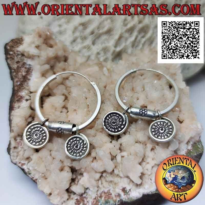 Boucles d'oreilles créoles en argent (Karen) avec 1 insert et 2 pendentifs (spirale double face lisse et dentée) amovibles