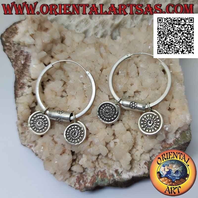 Orecchini in argento a cerchio (Karen) con 1 inserto e 2 pendenti (spirale bifacciale liscia e dentata) estraibili
