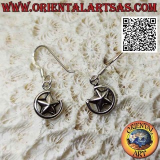 Silver leverback earrings with star between a three-quarter circle
