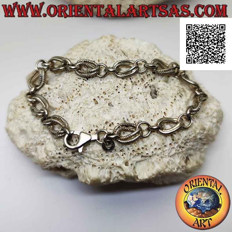 Pulsera en plata 925 ‰ con cadena de pares de anillos lisos y óvalos curvos alternados