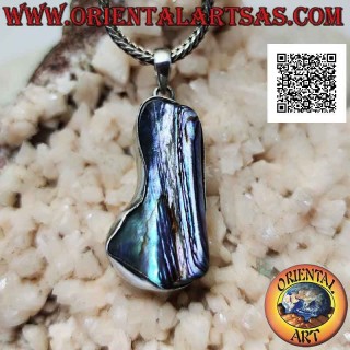 Länglicher unregelmäßiger Silberanhänger mit Paua-Muschel (Abalone) (2)