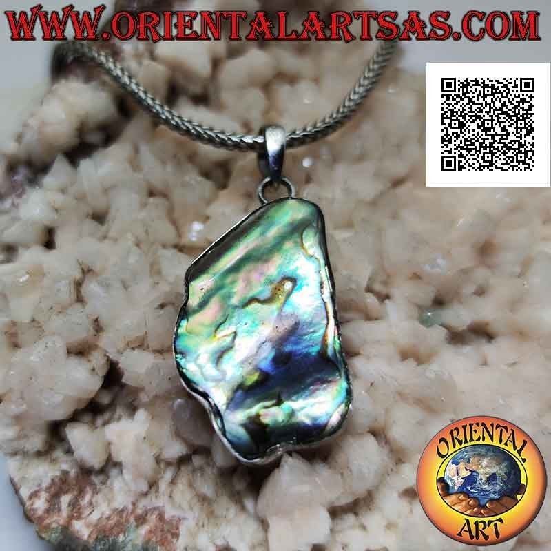 Ciondolo in argento a forma irregolare larga con paua shell (abalone)