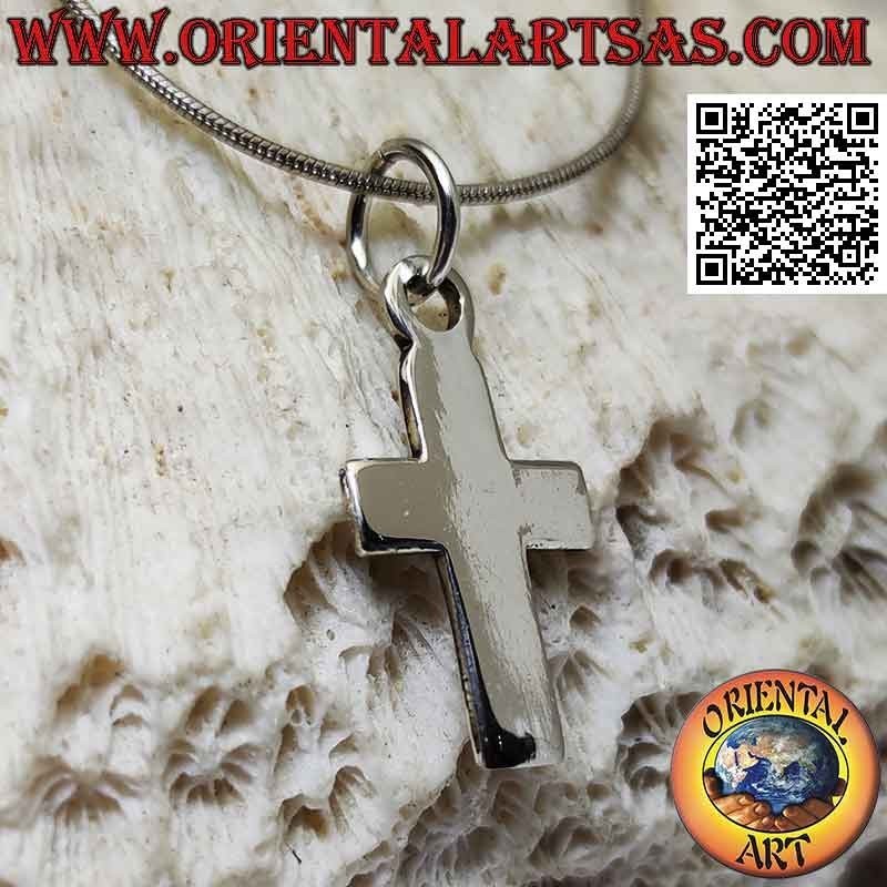 Pendentif croix latine chrétienne plate et lisse en argent (21*14)
