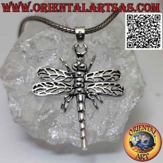 Ciondolo in argento a forma di libellula con ali traforate mobili (grande)