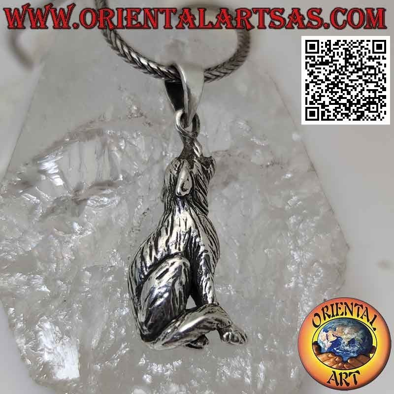 Colgante de plata en forma de lobo aullador tridimensional