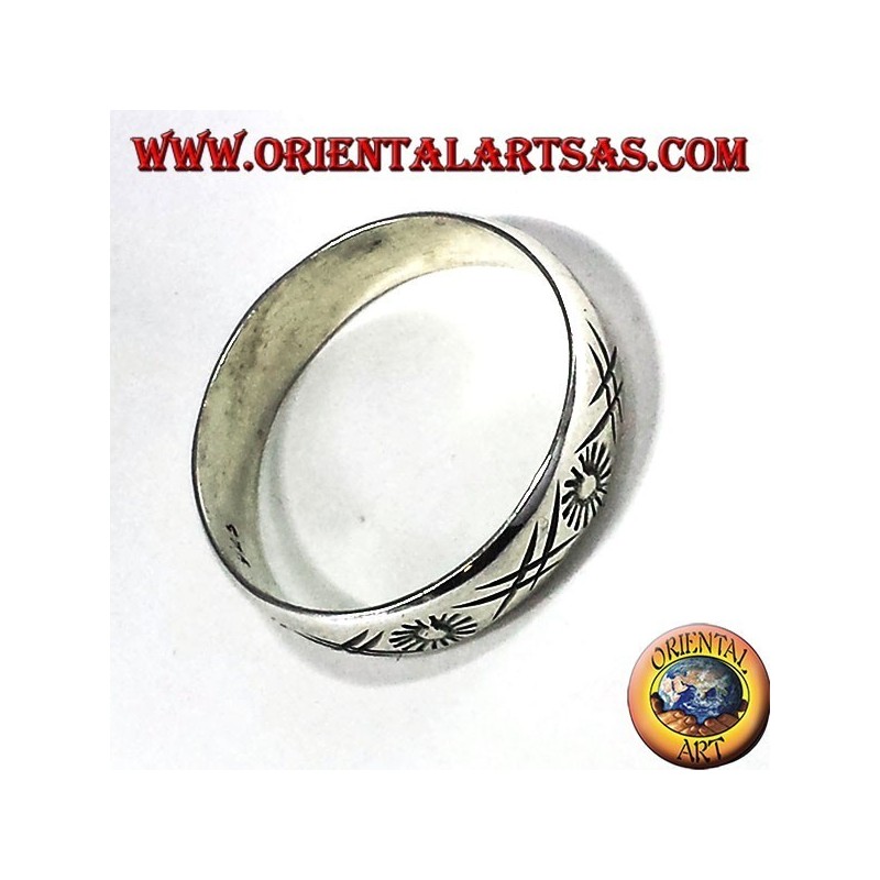 wedding ring engraved silver sun hand