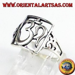 Silver ring, pierced sacred symbol OM