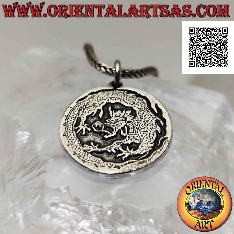 Pendentif médaillon double face en argent avec dragon chinois et phénix en bas-relief