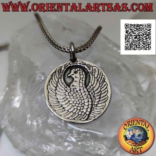 Pendentif médaillon double face en argent avec dragon chinois et phénix en bas-relief