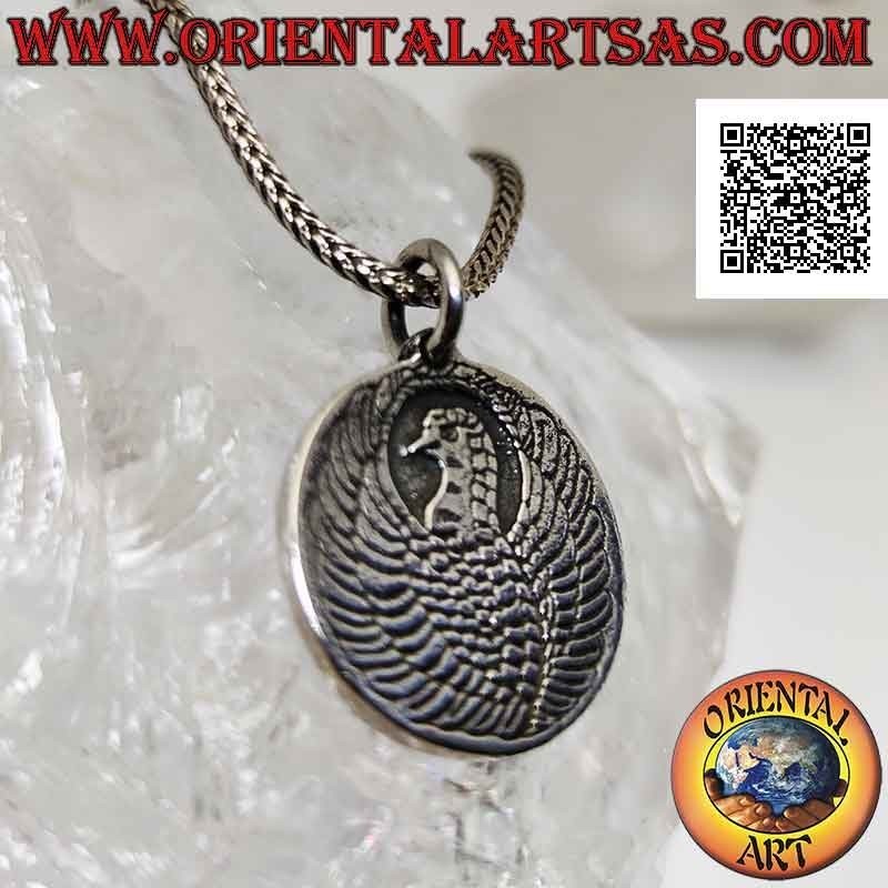 Pendentif médaillon double face en argent avec dragon chinois et phénix en bas-relief