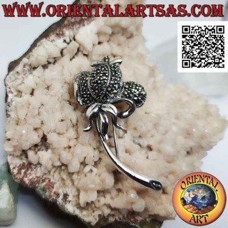 Spilla in argento 925‰ a tulipano tempestato di marcassite