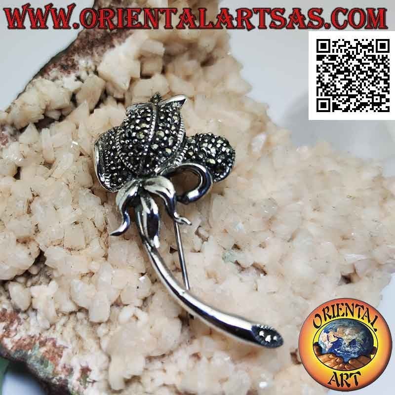 Spilla in argento 925‰ a tulipano tempestato di marcassite