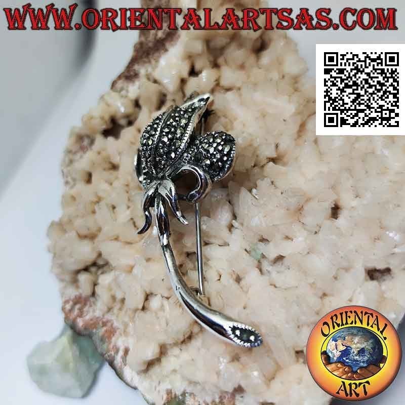 Tulip brooch in 925 ‰ silver studded with marcasite