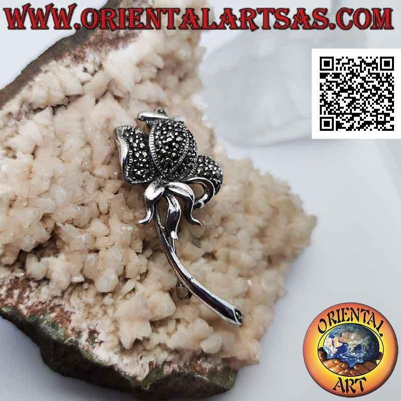 Broche tulipe en argent 925 ‰ sertie de marcassite