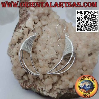 Silver leverback earrings with three-dimensional wire moon