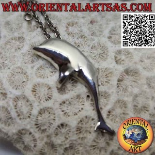 Silver pendant, dolphin of love in embrace