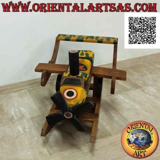 Airplane with rocking propeller military color in Suar wood (solid), hand painted