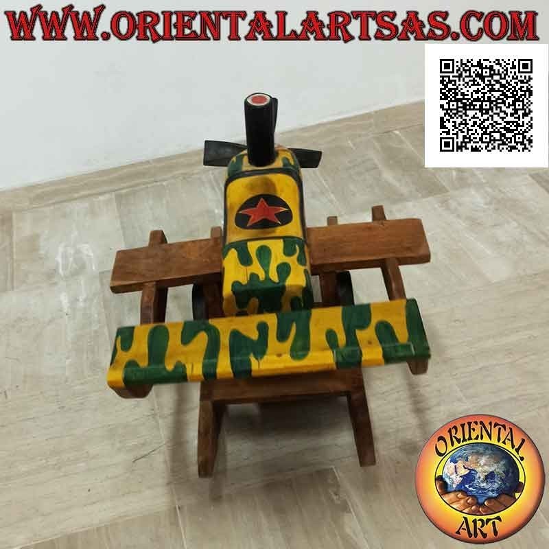 Airplane with rocking propeller military color in Suar wood (solid), hand painted