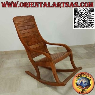 Poltrona sedia a dondolo classica con poggiapiedi in legno massello di teak