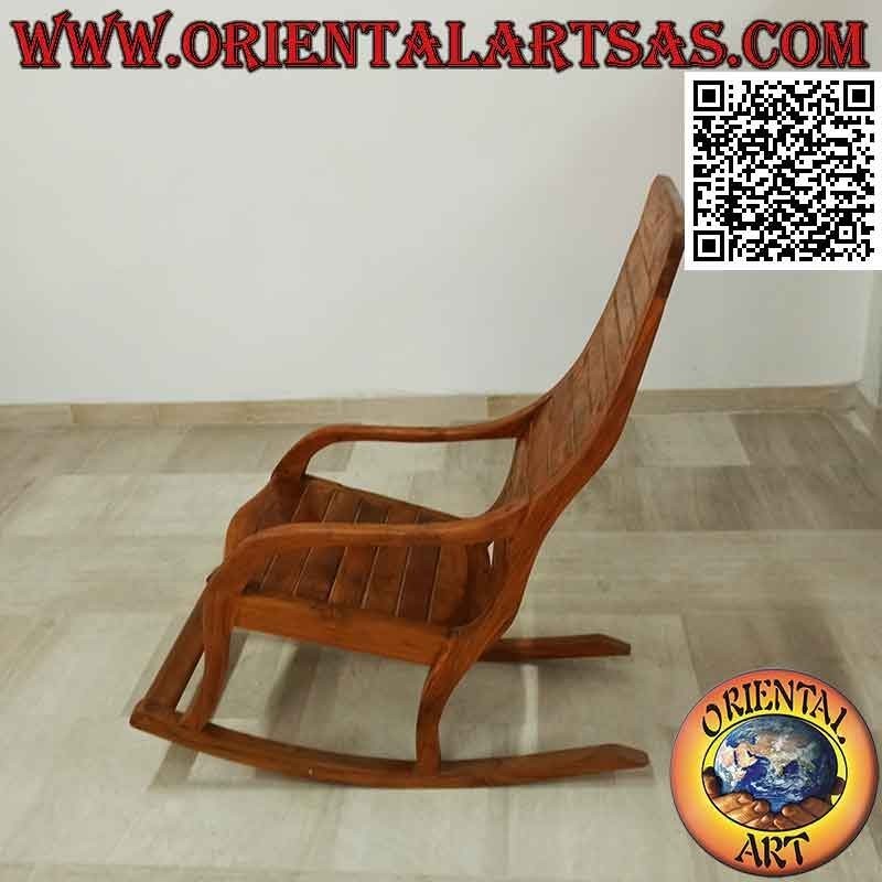 Poltrona sedia a dondolo classica con poggiapiedi in legno massello di teak