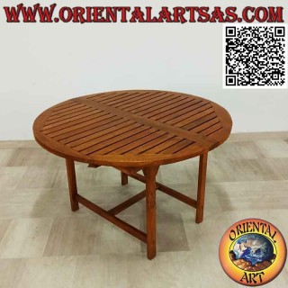 Tavolo tondo da giardino allungabile con piano a doghe in legno di teak