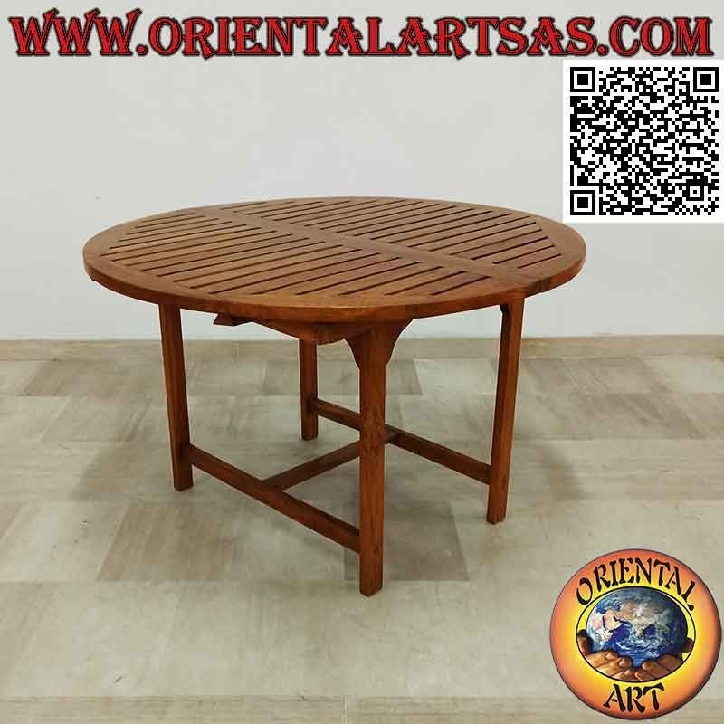 Tavolo tondo da giardino allungabile con piano a doghe in legno di teak