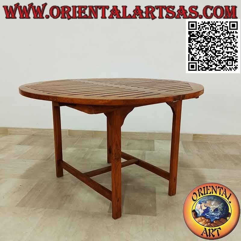Mesa de jardín extensible redonda con tablero de listones en madera de teca