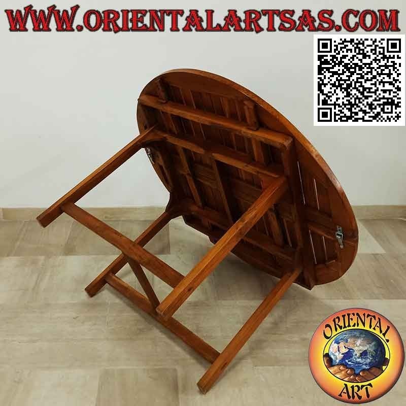 Tavolo tondo da giardino allungabile con piano a doghe in legno di teak
