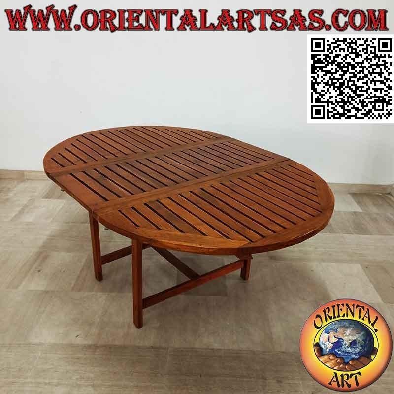 Mesa de jardín extensible redonda con tablero de listones en madera de teca