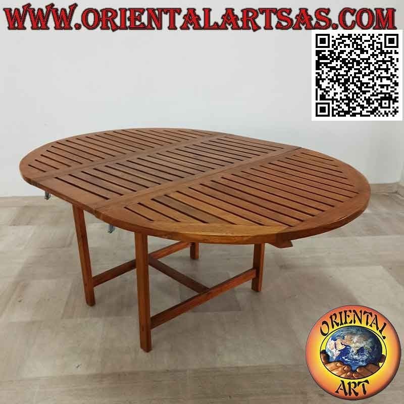 Mesa de jardín extensible redonda con tablero de listones en madera de teca