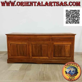 Buffet a 3 ante e 3 cassetti lineare bifacciale in legno di teak