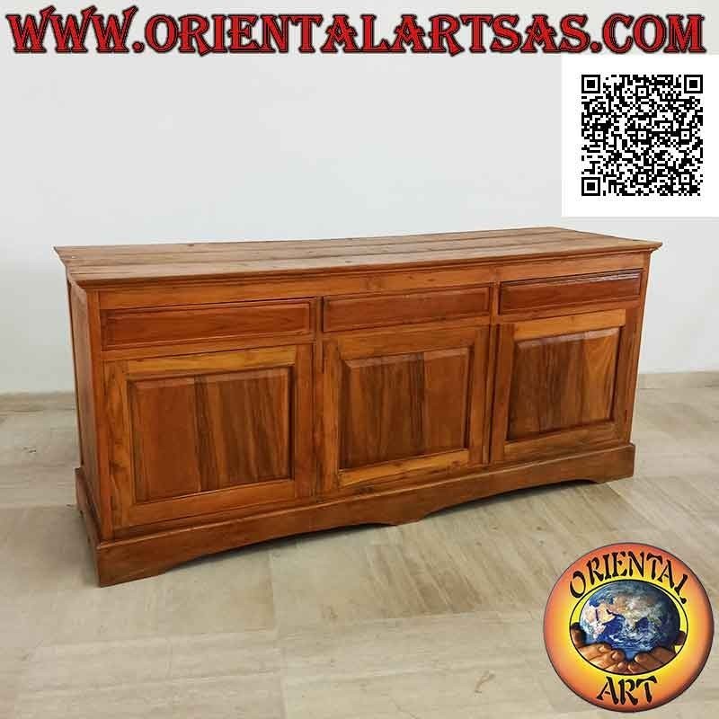 Buffet a 3 ante e 3 cassetti lineare bifacciale in legno di teak