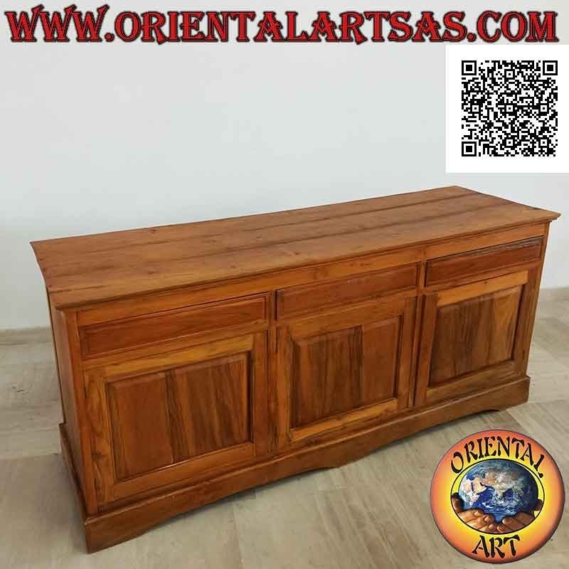 Buffet de 3 puertas y 3 cajones lineales de doble cara en madera de teca