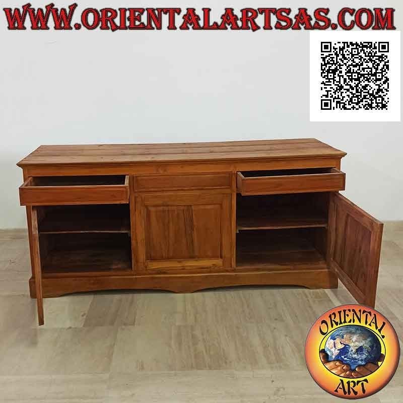 Buffet a 3 ante e 3 cassetti lineare bifacciale in legno di teak