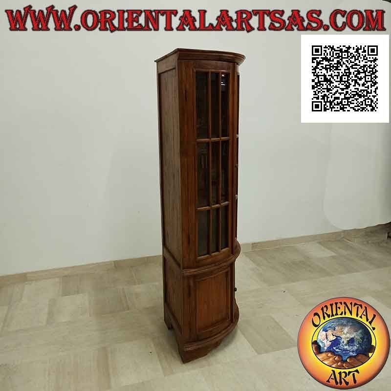 Vitrina de esquina para tartas con dos puertas (3 estantes de vidrio y 1 cerrada) en madera de teca