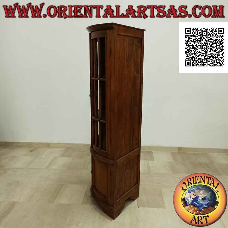 Vitrina de esquina para tartas con dos puertas (3 estantes de vidrio y 1 cerrada) en madera de teca