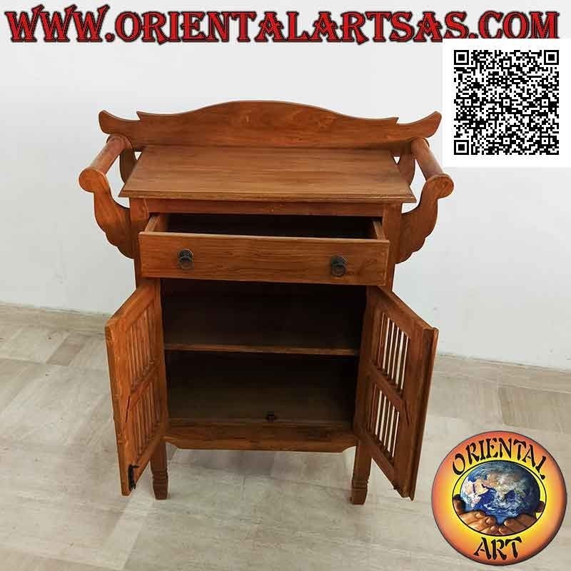 Mueble de baño con doble toallero, dos puertas y un cajón en madera de teca
