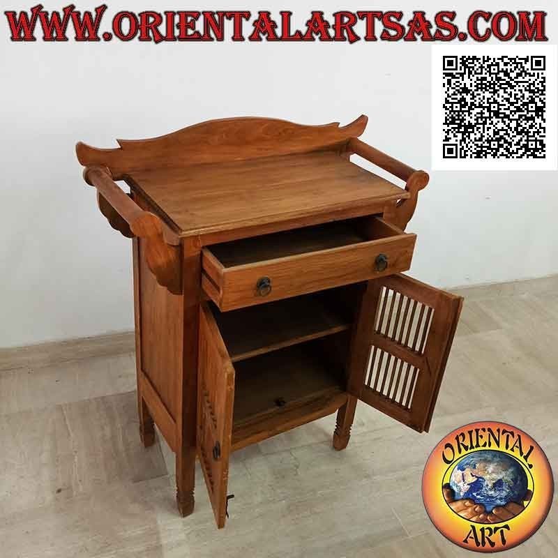 Mueble de baño con doble toallero, dos puertas y un cajón en madera de teca