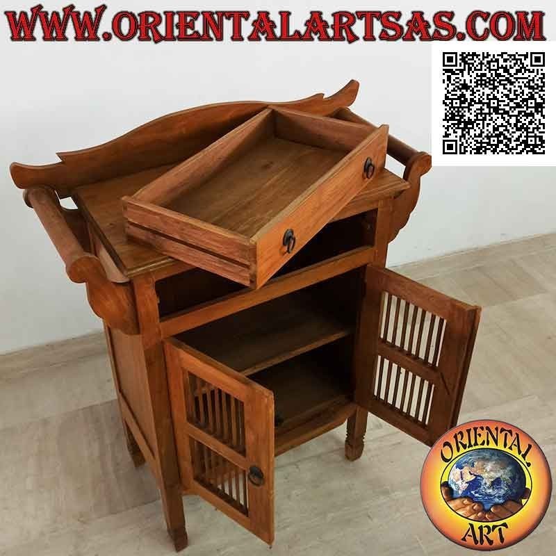 Bathroom cabinet with double towel rail, two doors and a drawer in teak wood