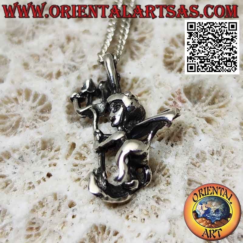 Ciondolo in argento a forma di diavoletto con tridente (tridimensionale)