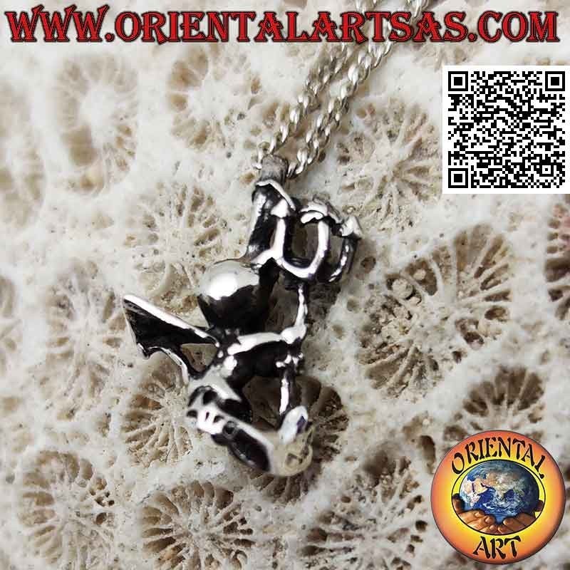 Ciondolo in argento a forma di diavoletto con tridente (tridimensionale)