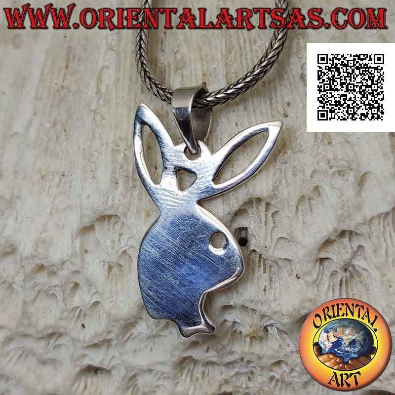 Colgante de plata en forma de conejito plano "playboy" y orejas perforadas