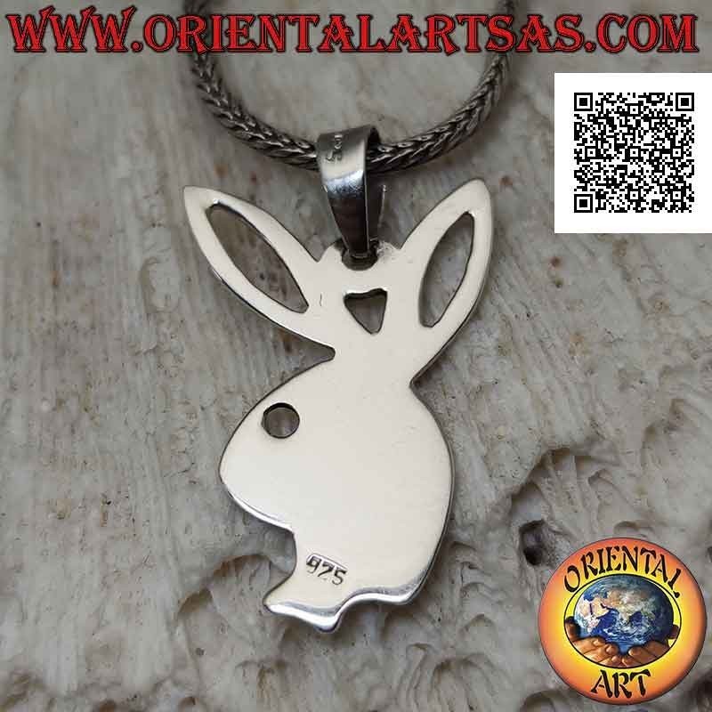 Pendentif en argent en forme de lapin "playboy" plat et oreilles percées