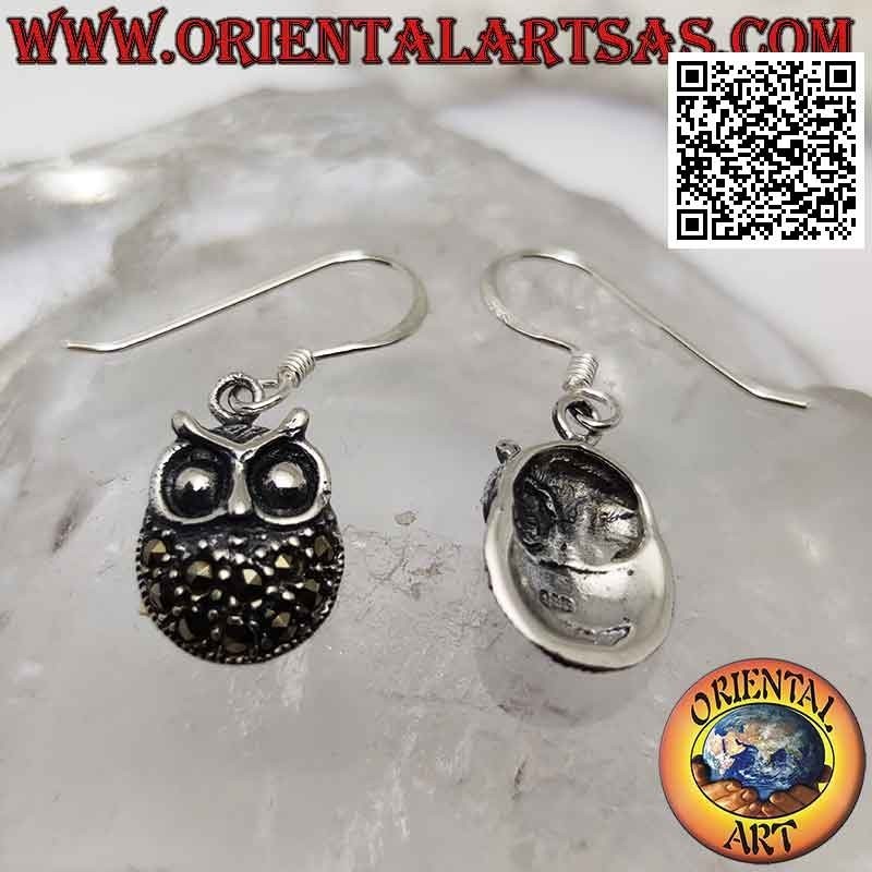 Boucles d'oreilles en argent avec pendentif chouette dodu parsemée de marcassite