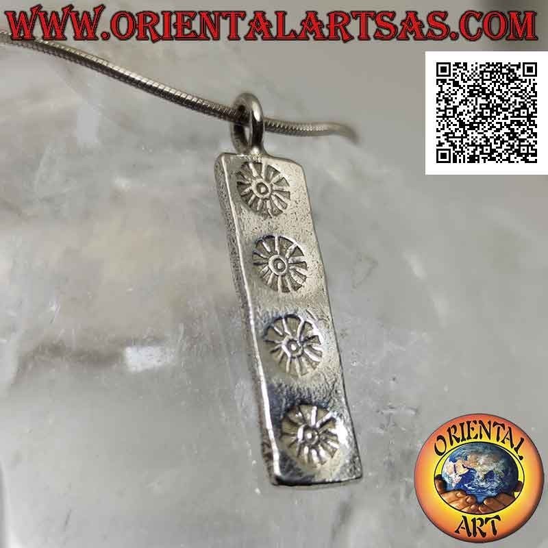 Silver pendant with rectangular double-sided medal with four Japanese suns engraved