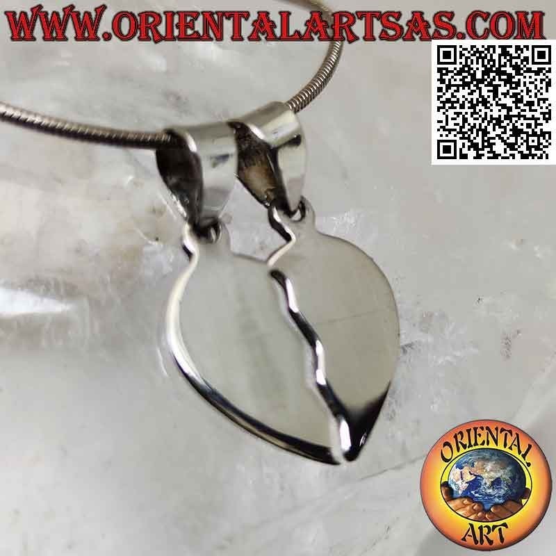 Double silver pendant, smooth broken heart "sweet half" (divided but always united)