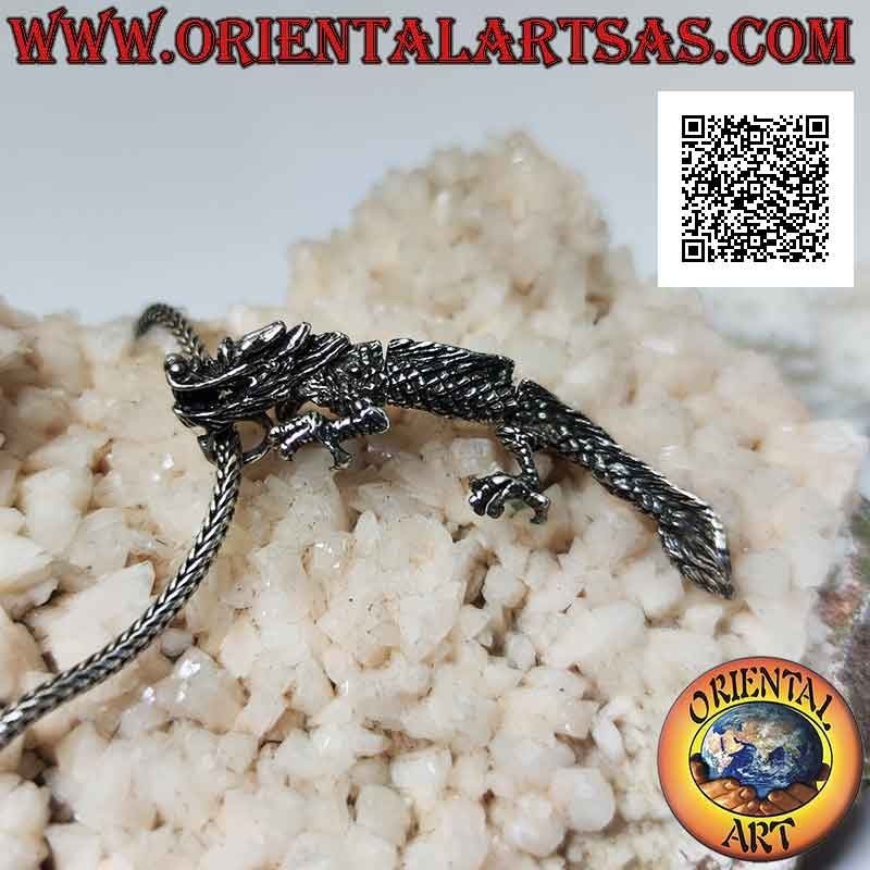 Pendentif en argent en forme de dragon oriental (chinois) mobile tridimensionnel intégral