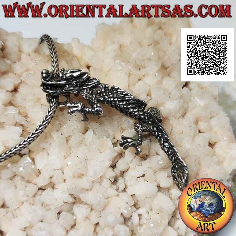 Pendentif en argent en forme de dragon oriental (chinois) mobile tridimensionnel intégral