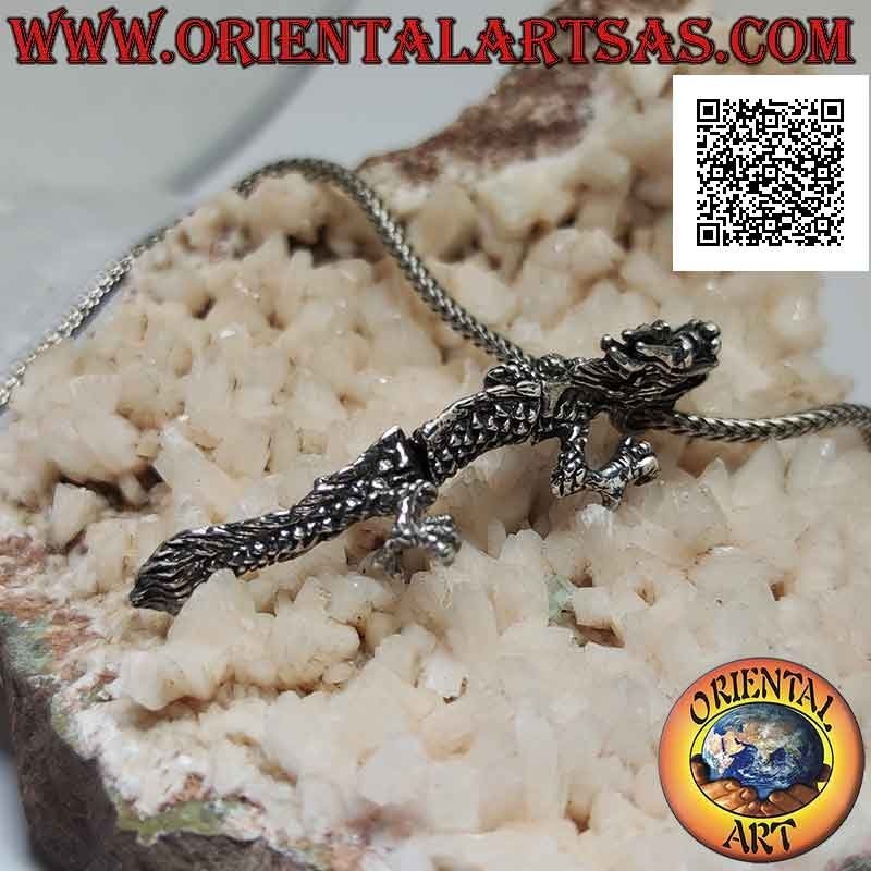 Ciondolo in argento a forma di drago orientale (cinese) integrale mobile tridimensionale